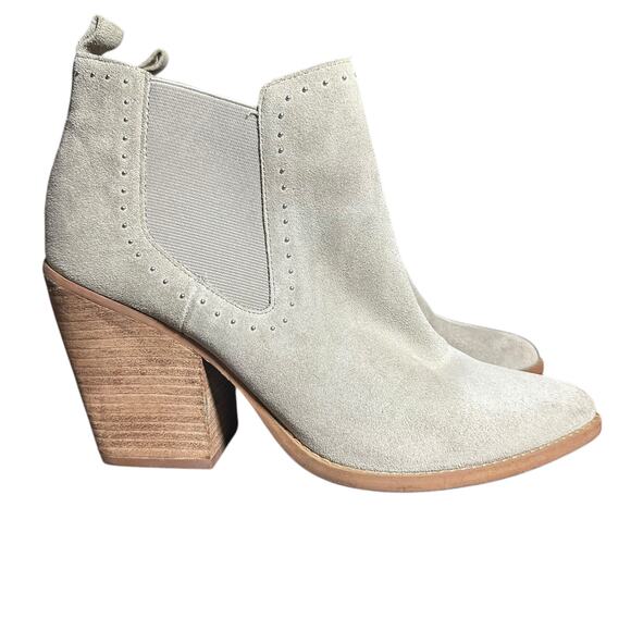 Marc Fisher Beige Suede Studded Pointed Toe Ankle Boots - Picture 1 of 11